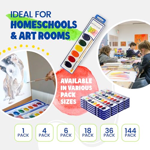 Color Swell 8 Color Bulk Watercolors with Wood Brushes, 36 Pack