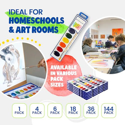 Color Swell 8 Color Bulk Watercolors with Wood Brushes, 36 Pack