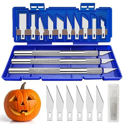 21 Pieces Precision Hobby Craft Knife Set,Razor Sharp Knives for Scrapbooking,Stencil,Art Modeling,Sculpture,Wood Leather,Halloween Pumpkin Carving,Fine Point,Scoring,Chiseling Blade., Black