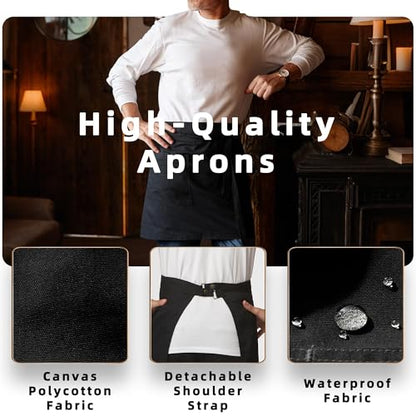 Waist Apron for Men Server Bistro Half 4251BY - color: Black, size: 10 Pack