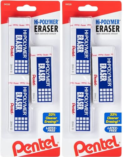 Pentel Hi-Polymer Block Eraser, Large, 3 Pack, White (ZEH10BP3-K6)- Pack of 2 - size: 3 Pack- Pack of 2