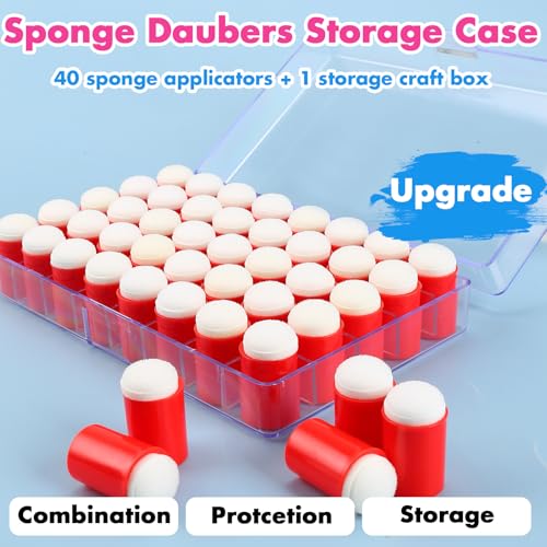 40 Pieces Sponges Daubers with Storage Case - Finger Sponge Daubers with Soft Sponge Head - Perfect for Painting, Drawing, Stenciling, Card Making and More - color: Red