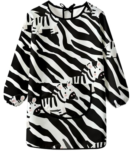 MINIQ Kids Art Smock,Waterproof Painting Apron Artist Smocks with Pocket Long Sleeves - color: Zebra Phantom, size: XXXL for Age 8-14