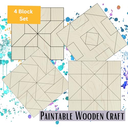 9" Barn Quilt Kit Set 4 | HST, Friendship Star, Dutch Sq, Flying Geese | Unfinished wood block signs to paint for DIY parties, farmhouse wall art collages, quilting crafts, handmade gifts. - size: 9 inches (set of 4), style: HST, Friendship Star, Dutch Sq