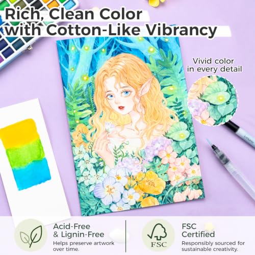 Ohuhu Cotton-Top Watercolor Paper Pad 9"x12" Hot Press Paper 30 Sheets