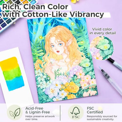 Ohuhu Cotton-Top Watercolor Paper Pad 9"x12" Hot Press Paper 30 Sheets