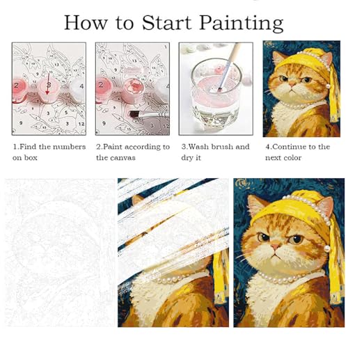 ZRIZQ Cat Paint by Numbers Kit for Adults Beginner,Animal,16x20 | Full set with wooden brushes,rolled canvas,rich paints.Calming activity.Beginner friendly.Just open and paint. - color: 16"X20"Rolled Canvas(Frameless)-Cat 18