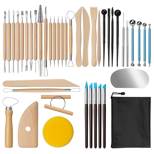 Amrules 43 Pcs Polymer Clay Sculpting Tools Kit for Adults, Light Yellow - color: Lightyellow-43Pcs