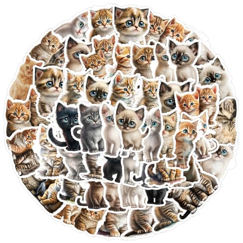 50Pcs Vintage Stickers,Waterproof Vinyl Aesthetic Decorative Sticker Scrapbooking Supplies for Adult Card Making Letters Planner Journaling Junk Journal DIY Water Bottles Cards Art Craft.Kitten - color: Kitten