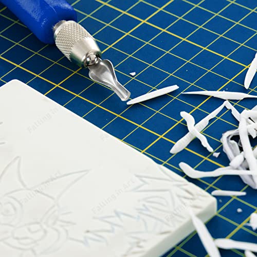 White Rubber Carving Blocks Printing Kit | Includes 6 Shaped Blades Cutting Tool,12 Pack Rubber Carving Blocks and 3 Carbon Papers for Printmaking, Stamps, Crafts - size: 4x6"(12 Pack) + Carving Tool