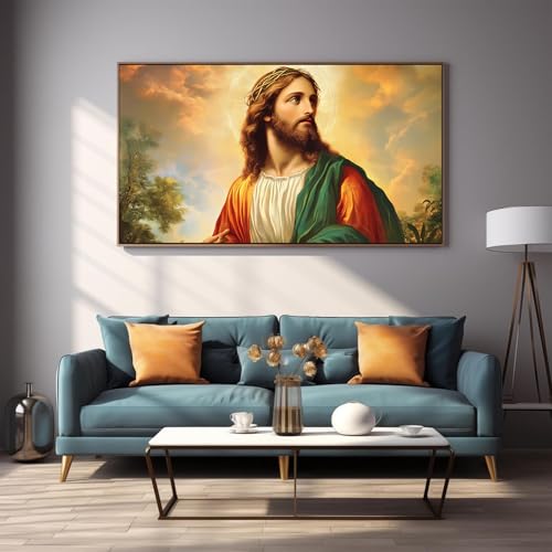 DDGEMART 5D Diamond Painting Kit for Adults, Full Drill Holy Jesus Portrait Christ Halo Religious Art for Beginners, Large Horizontal 28x16 inch - color: Jesus Portrait Halo
