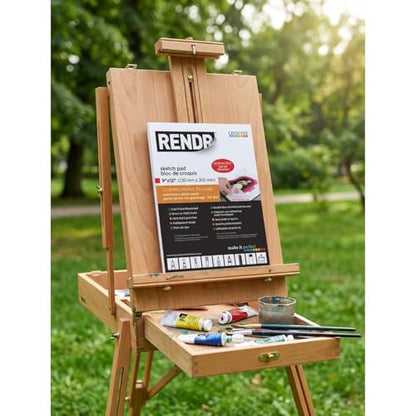 RENDR No Show Thru Dual-Sided Sketch Pads for Drawing, Bleedproof, Acid-Free, 80 Perforated Pages, 180 GSM, 9" x 12"