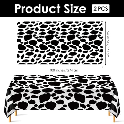 Kochorie 2 Packs 108 x 54 Inch Cow Print Tablecloths, Disposable Black and White Cow Print Table Cloth, Waterproof Cow Themed Plastic Table Cover for Farm Animal Birthday Baby Shower Party Decor - style: Cow Print