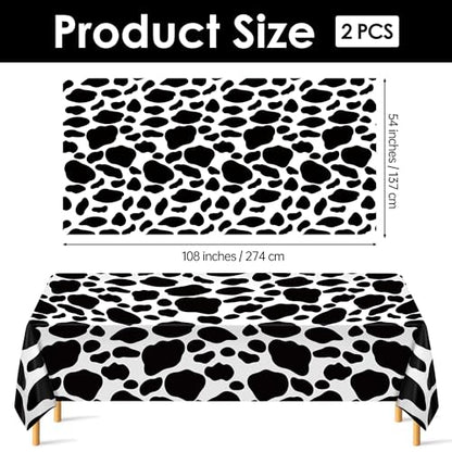 Kochorie 2 Packs 108 x 54 Inch Cow Print Tablecloths, Disposable Black and White Cow Print Table Cloth, Waterproof Cow Themed Plastic Table Cover for Farm Animal Birthday Baby Shower Party Decor - style: Cow Print
