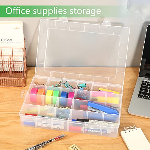 Gbivbe Large 24 Grids Plastic Organizer Box Adjustable Dividers,Clear Storage Box for Jewelry, Art DIY Crafts, Washi Tapes, Beads and Small Parts(2 Pack) - color: Clear-2