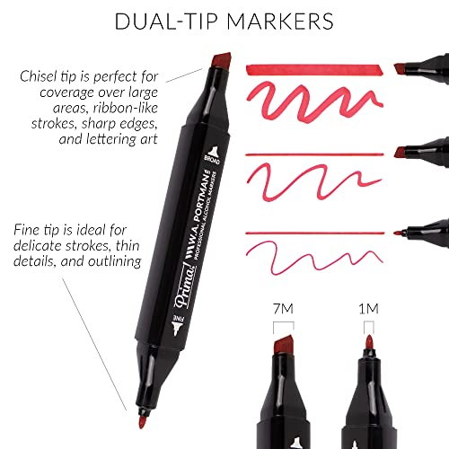 W.A. Portman A4 Bleedproof Marker Paper Sketchbook & 30-Piece Dual-Tipped Chisel & Fine Point Alcohol Markers - 60 Sheets of 157 GSM Paper - Alcohol Marker Set