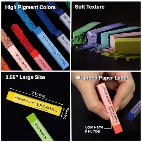 COLOUR BLOCK Soft Pastels All-in-One Art Set 66 PCS, 48 Nature Spectrum Colors Square Chalk Pastels, Blending Tools, Pencils, Brushes, Palette Knife, Pad for Beginners and Professional Artists