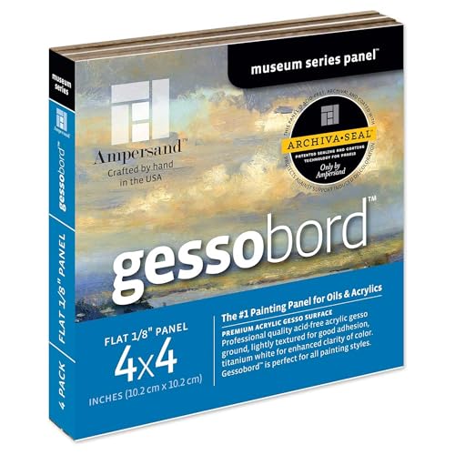 Ampersand Gessobord for Acrylic, Oil and Mixed Media, 1/8 Inch Depth, 4X4 Inch, Pack fo 4 (GBS044) - size: 4'' X 4'' Pack of 4