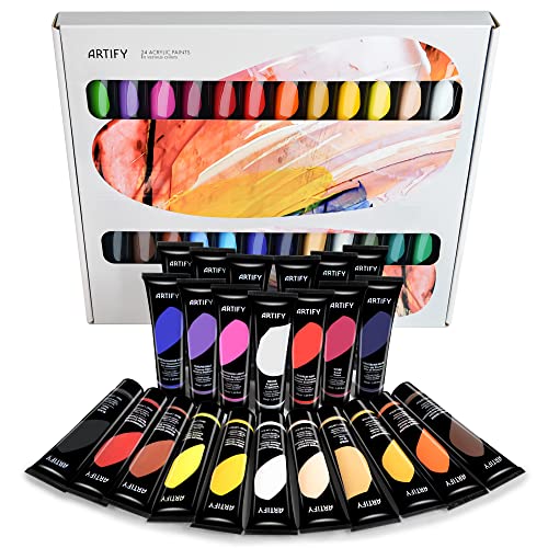 ARTIFY Acrylic Paint, Set Of 24 Color (1.29 oz, 38ml) with a storage box, Rich Pigments, Non Fading, Non Toxic Paints for Artist, Hobby Painters & Kids, Art Supplies for Canvas Painting - color: 24 Colors