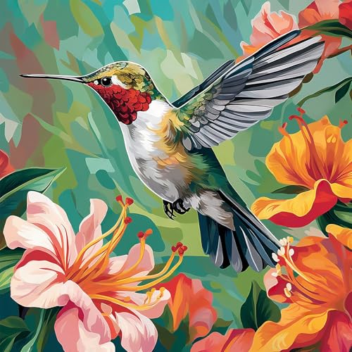 PRASIO Paint by Numbers Kit for Adults Beginner, Hummingbird Adult Paint by Number Kits on Canvas, DIY Acrylic Watercolor Oil Paint by Number for Adults for Home Decor Gift 16x16 Inch - color: XM-OP-Hummingbird-4040