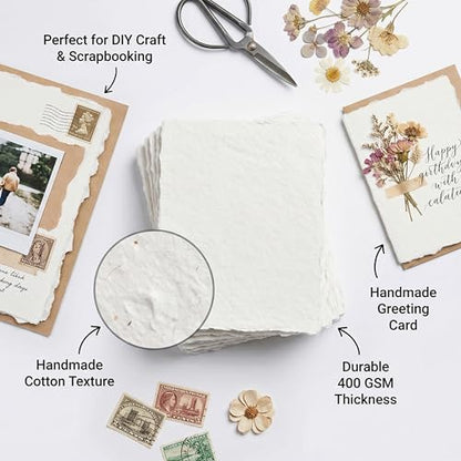 Leather Village Watercolor Paper 11.5''x7.5'', 400 GSM Cotton, 25 Sheets White - size: 11.5 inches X 7.5 inches