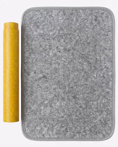 Premium Calligraphy Felt Mat (19.7" x 27.5") with Stitched Edges, Zero-Crease Roll Up Desk Pad & Blotter with Telescopic Matte Gold Tube, Ink Absorption for Sumi-e & Watercolor, Grey