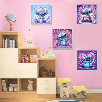 4 Pack Cartoon Paint by Numbers for Kids with Framed Canvas - Wooden Easel - color: BKH1281+BKH1282+BKH1283+BKH1284