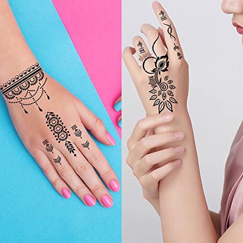 XMASIR 12 Sheets Henna Tattoo Stencils, Glitter Airbrush Hand Temporary Tattoo Stickers Indian Arabian Self Adhesive Tattoo Templates (S5-12P) - size: S5-12P