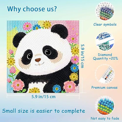 UiSdfuy Diamond Art Kits for Kids,Arts & Crafts for Kid Ages 8-12,Diamond Art for Kids,Gem Art Diamond Painting 6" X 6" - color: Panda, Butterfly, Hedgehog, Bear