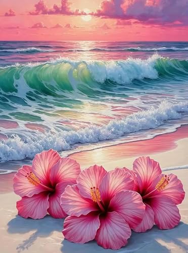 BYGFHLYW Beach Flower Paint by Numbers Kit for Adults Beginners 12x16In - color: PB469-1