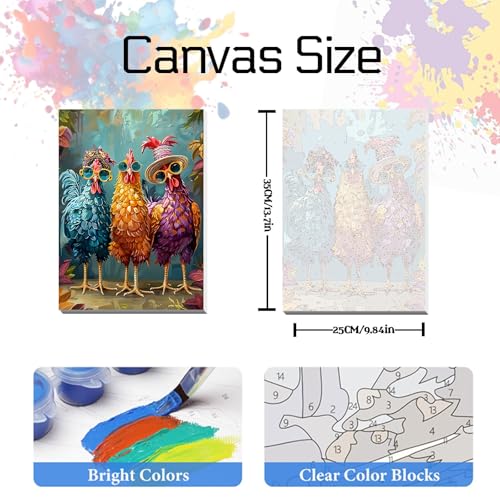 Hestarcul Framed Paint by Numbers Kit for Adults,Painting by Numbers Kits with Framed on Canva for Beginner,DIY Watercolor Oil Painting Frame for Birthday Gift Decor for Home Wall. (chicken1) - color: chicken1