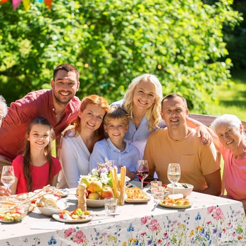 6 Pcs Summer Floral Tablecloth Butterfly Wildflower Plastic Disposable Tablecloth Rectangle Flower Table Cover for Summer Picnic Dining Birthday Tea Party Decorations (54 x 108 Inch) - size: 54 x 108 Inch