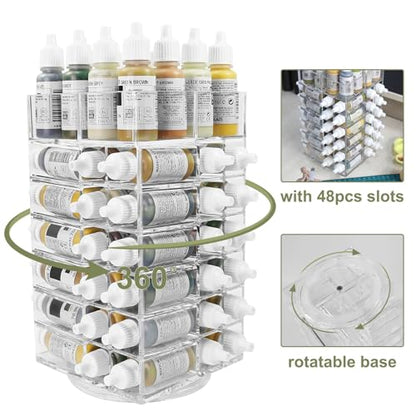 Evemodel 6-Tier Spinning Paint Organizer Rack for 48 Bottles, Rotating Tower Craft Paint Storage Holder Stand SN02