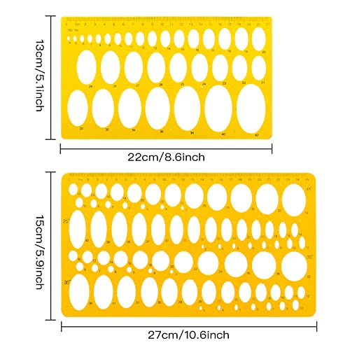 Rocutus 2pcs Ellipse Isometric Oval Geometry College Math Stencil Ruler Template for School Office