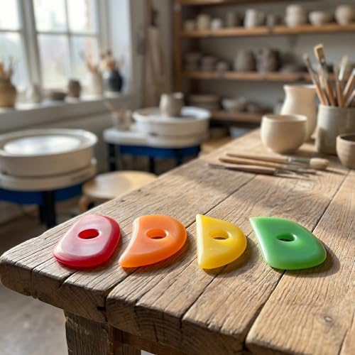 OKKRMGZ 4Pcs Pottery Ribs for Clay Sculpting Soft Rubber Rib Tools for Ceramics and Handbuilding Multi-Style Silicone Ceramic Ribs for Shaping Wheel Work Mudtools and DIY Pottery Supplies