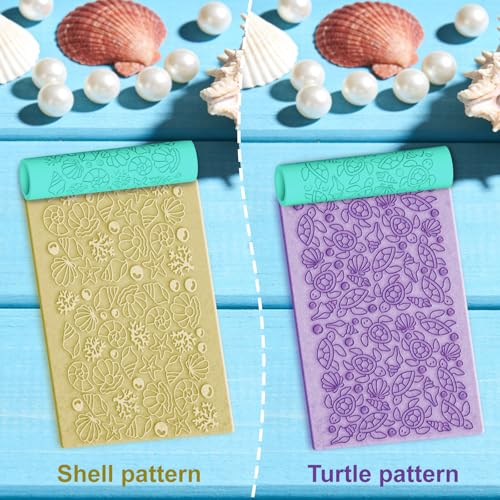 ACRNIGHEET 5 Pcs Polymer Clay Texture Roller, Ocean Themed Clay Roller, Work Like Texture Sheets, Embossing Pottery Stamp, Clays Jewelry Making Kit with Storage Box - color: Ocean
