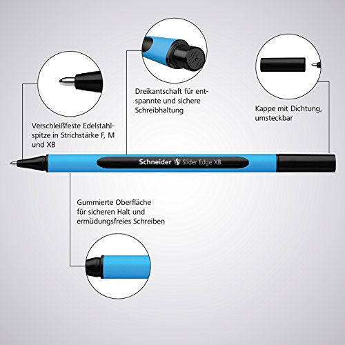 Schneider Slider Edge XB (Extra Broad) Ballpoint Pen, 1.4 mm, Light Blue Barrel, Violet Ink, Box of 10 Pens (152208) - color: Violet, size: 1 Count (Pack of 10)