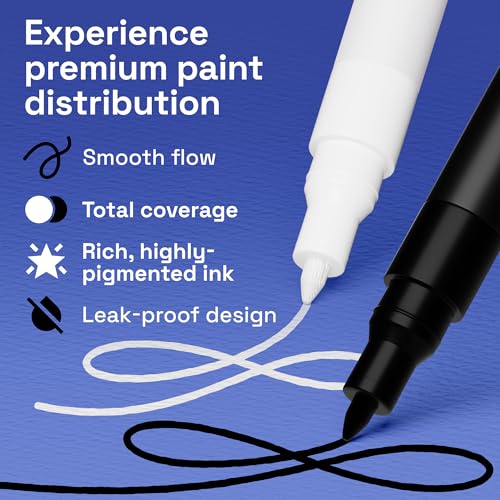 ARTISTRO 6 Black & White Acrylic Paint Pens – 0.7mm Extra-Fine Tip Markers – Paint Pens for Crafts, Rock Painting, Glass, Wood, Canvas, DIY Art - color: Black&White
