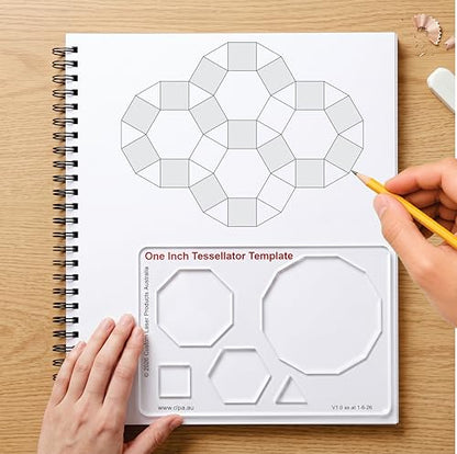 One Inch Tessellator Template, Geometric Stencil for Tessellation Drawing | Australian Designed and Made; Triangle; Square; Hexagon; Octagon and Dodecagon Shapes; PETG Craft and Drawing Template