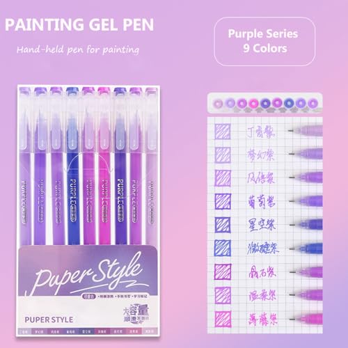 Gel Pens with 0.6mm Fine Point, 9 Colors Acrylic Drawing Gel Pen - color: Purple Style