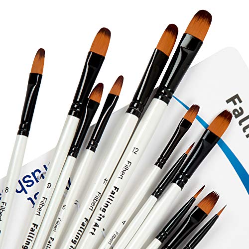 Falling in Art 12 PCS Professional Filbert Paint Brushes Set | Artist Brushes for Watercolor, Oil Painting, Acrylic, Face Body Nail Art, Crafts, Rock Painting - size: 12 Pcs Filbert Nylon