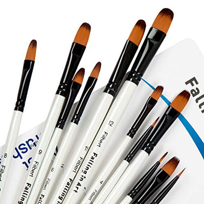Falling in Art 12 PCS Professional Filbert Paint Brushes Set | Artist Brushes for Watercolor, Oil Painting, Acrylic, Face Body Nail Art, Crafts, Rock Painting - size: 12 Pcs Filbert Nylon