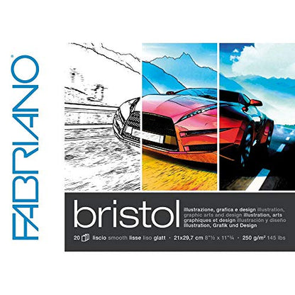 Honsell Fabriano Bristol 19002129 Pad, DIN A4, 250 g/m², 20 Sheets, Ultra Smooth Surface, Very Erase-Resistant, Ideal for Illustrations, Graphics and Design