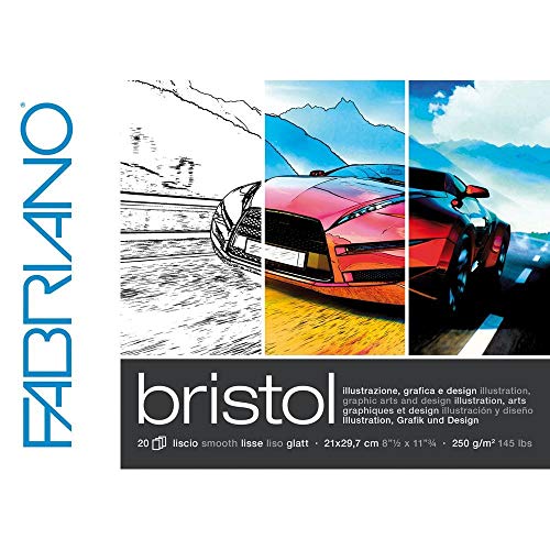 Honsell Fabriano Bristol 19002129 Pad, DIN A4, 250 g/m², 20 Sheets, Ultra Smooth Surface, Very Erase-Resistant, Ideal for Illustrations, Graphics and Design