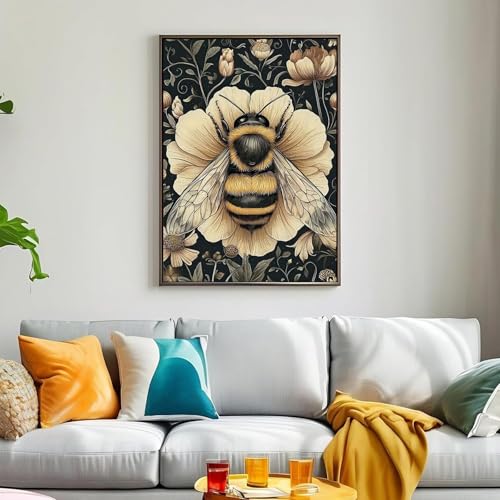 WGSMGL Bee Diamond Art Kits for Adults, DIY 5D Flower Diamond Painting Kits for Beginners, Round Full Drill Diamond Dots Paintings,Diamonds Pictures Gem Art for Adults Crafts Home Decor 12x16 Inch - style: Bee