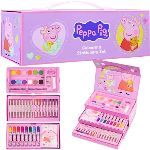 Peppa Pig Art Case for Girls, Colored Pencils, Crayons, Markers, Watercolors, Art Supplies, Drawing Supplies, Travel Stationery Box, Gifts for Girls
