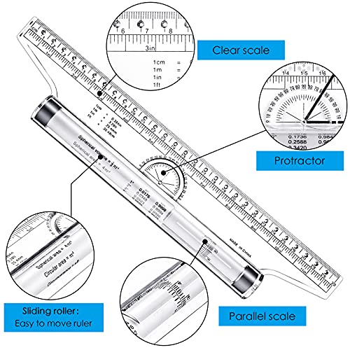 Frienda 2 Pieces Plastic Rolling Ruler Parallel Drafting,6 Inch, 12 Inch | Transparent Measuring Tool for Drawing Parallel Lines, Architect Office Math Design, Engineer Student Drafting Supplies