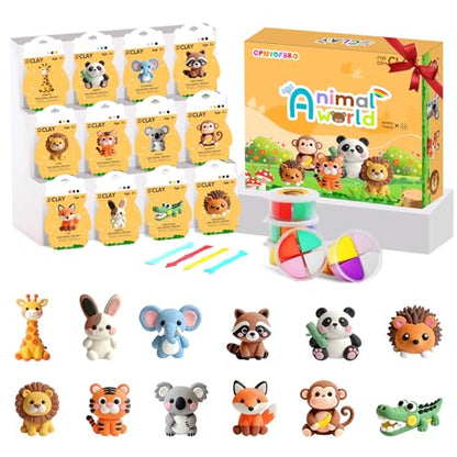 Air Dry Clay Kit - 12 Animal Modeling Clay for Kids, Complete DIY Clay Craft Set with Sculpting Tools & Step-by-Step Tutorials, Ultra Soft & Non-Sticky Clay, Children's Day Gift Ideas - color: Clay Animals kit