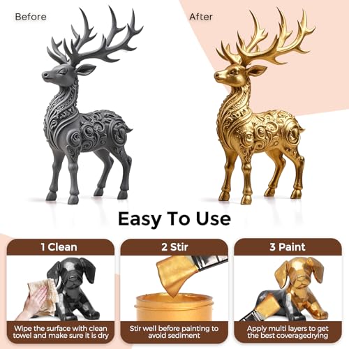 Nicpro Acrylic Paint Metallic, 6 Colors Gold, Silver, Copper, Brass, Bronze, DeepGold, 24oz/720ml Gold Leaf Paint, Non Toxic, Non Fading Paints for Art Painting, Handcrafts, Ideal for Multi-surface - color: Gold, Silver, Copper, Brass, Bronze, Deep Gold,