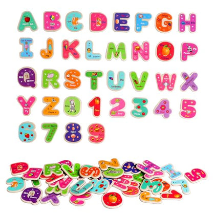 TOWO 72-Piece Magnetic Letters and Numbers, Fridge Magnets for Kids | 2-set includes 72 wooden letter and number magnets; supports ABC spelling, counting and early learning for children age 3+ - color: 52 Letters and 20 Numbers